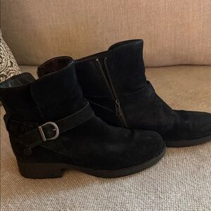 Born Black Suede Ankle Booties with Buckle Detail